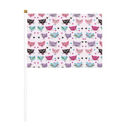 Karttoon-Katzen-Druck, doppelseitige Handflagge, lebendige Farben, für Sportturniere und Spiele von BREAUX