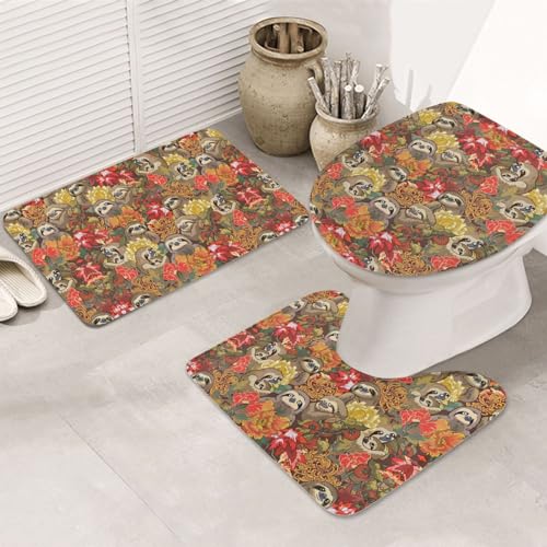 Lustige Faultiere rutschfeste Bodenmatte Badezimmermatten-Set 3-teilig Teppich Toilettenbezug Abdeckung Bodenmatte Anti-Rutsch-Matte von BREAUX