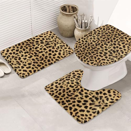 Rutschfeste Bodenmatte mit Leopardenmuster, Badezimmermatten-Set, 3-teilig, Teppich, WC-Abdeckung, Bodenmatte, rutschfeste Matte von BREAUX