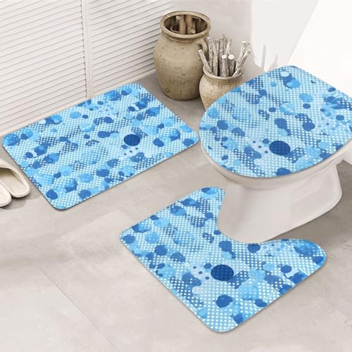 Rutschfeste Bodenmatte mit blauem Punktemuster, Badezimmermatten-Set, 3-teilig, Teppich, WC-Abdeckung, Bodenmatte, rutschfeste Matte von BREAUX