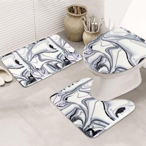 Schwarze und weiße Farbe gemischte rutschfeste Bodenmatte, Badezimmermatten-Set, 3-teiliges Teppich-WC-Deckelbezug, Bodenmatte, rutschfeste Matte von BREAUX