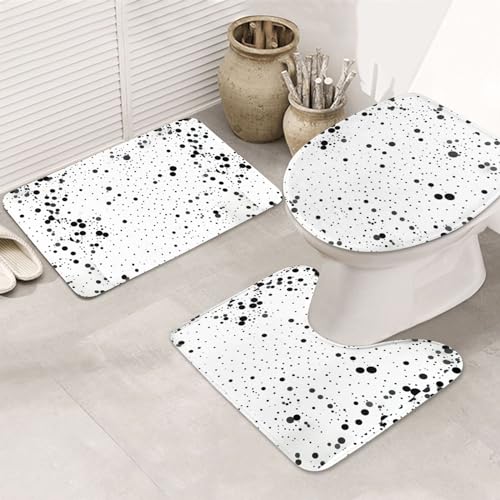 Schwarze und weiße Punkte rutschfeste Bodenmatte, Badezimmermatten-Set, 3-teiliges Teppich-WC-Deckelbezug, Bodenmatte, rutschfeste Matte von BREAUX