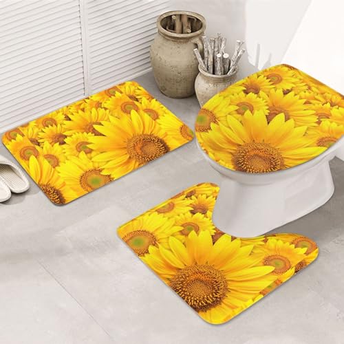 Viele Sonnenblumen rutschfeste Bodenmatte, Badezimmermatten-Set, 3-teilig, Teppich, WC-Abdeckung, Bodenmatte, rutschfeste Matte von BREAUX