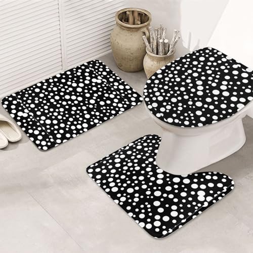 Weiß & Schwarz Big Dot rutschfeste Bodenmatte Badezimmermatten-Set 3-teiliges Teppich-WC-Deckelbezug Bodenmatte Antirutschmatte von BREAUX
