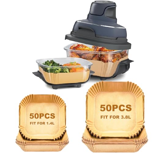 100 Stück Luftfritteuse-Futter für Ninja CRISPi FN101UKGY, Einweg-Luft-Fritteuse, Pergament-Papierauskleidung für 3,8 L und 1,4 L Glasbehälter Luftfritteuse, Antihaft-Luftfritteuse Zubehör für Ninja von BREEZO