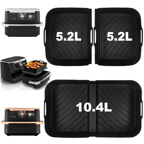 3 Stück Airfryer Silikonform Zubehör für Ninja Foodi Flexdrawer 10.4L AF500EU AF500EUCP, Cecotec 9L, 1×10.4L+2×5.2L Silikon Heißluftfritteuse Zubehör für Fritteuse Air Fryer Accessories von BREEZO
