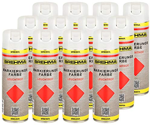 12x Markierungsspray Forstspray Markierungsfarbe leuchtrot von BREHMA