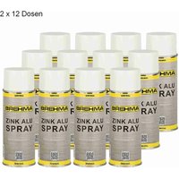 Brehma - 24x Zink Alu spray hell Grundierung Korrosionsschutz bis 300°C 400ml mit Griff von BREHMA