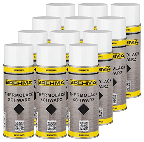 BREHMA 12x Thermolack schwarz 400ml bis 600° C hitzebeständig Schutz abriebfest von BREHMA