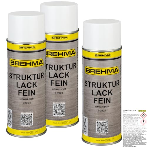 BREHMA 3x Strukturlack fein Kunststoff Struktur lackierbar Kräusel Spray schwarz matt von BREHMA