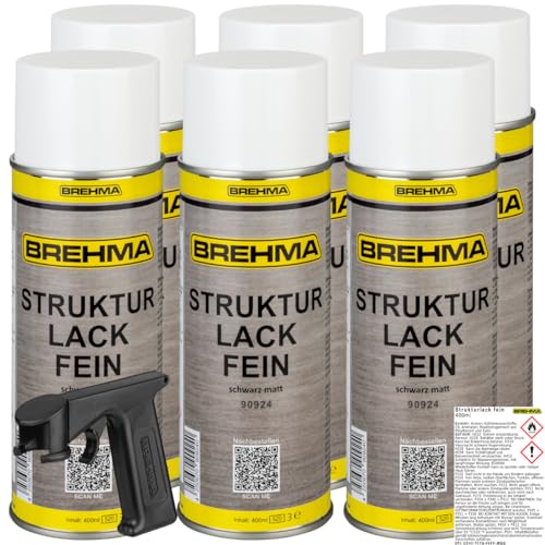 BREHMA 6x Strukturlack fein Kunststoff Struktur lackierbar Kräusel Spray schwarz matt mit Griff von BREHMA