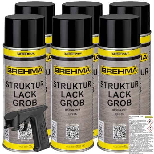 BREHMA 6x Strukturlack grob Kunststoff Struktur lackierbar Kräusel Spray schwarz matt mit Griff von BREHMA