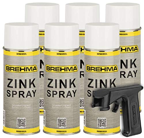 BREHMA 6x Zinkspray grau 400ml mit Sprühgriff von BREHMA