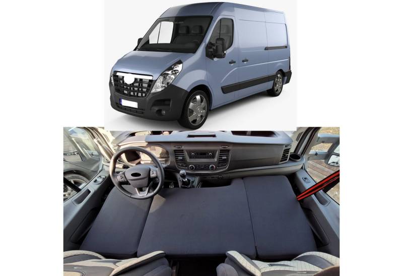 Klappmatratze für Opel Movano B Bj ab 2010 (T56), BREMER SITZBEZÜGE, (Set, 3-teilige klappbare Schlafauflage), in Schwarz von BREMER SITZBEZÜGE