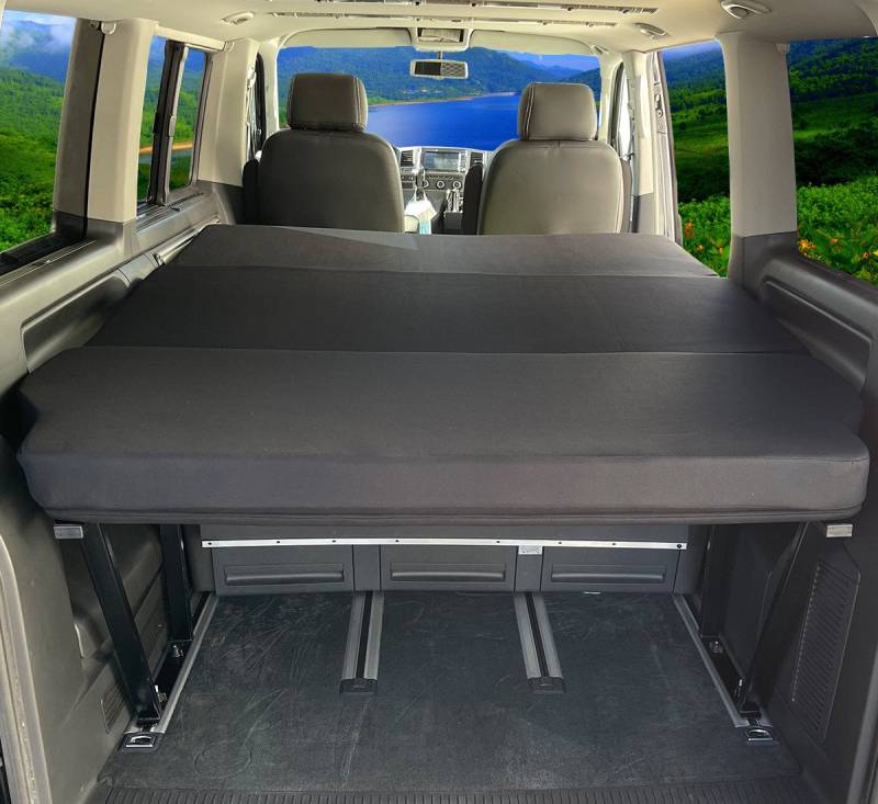 Klappmatratze für Renault Trafic Primastar Vivaro Bj 2001-14 (1M), BREMER SITZBEZÜGE, (Set, 3-teilig klappbare Schlafauflage), in Schwarz von BREMER SITZBEZÜGE