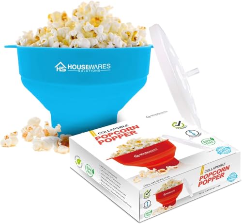Collapsible Silicone Microwave Hot Air Popcorn Popper Bowl with Lid and Handles (Aqua) von BRENSTEN