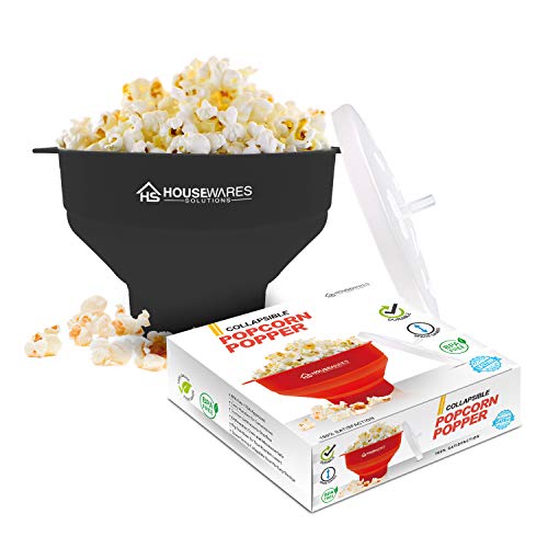 Collapsible Silicone Microwave Hot Air Popcorn Popper Bowl with Lid and Handles (Black) von BRENSTEN
