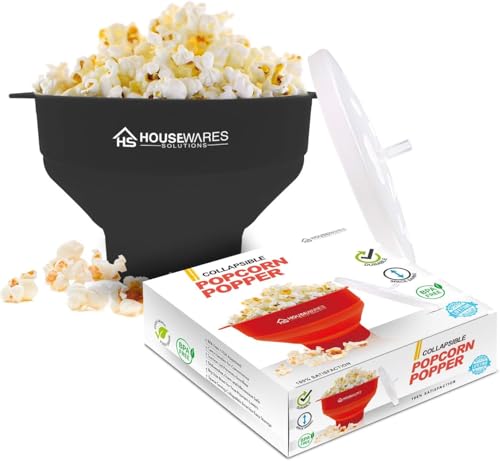 Collapsible Silicone Microwave Hot Air Popcorn Popper Bowl with Lid and Handles (Black) von BRENSTEN