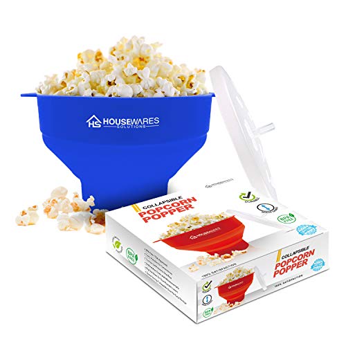 Collapsible Silicone Microwave Hot Air Popcorn Popper Bowl with Lid and Handles (Blue) von BRENSTEN
