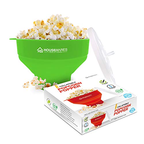 Collapsible Silicone Microwave Hot Air Popcorn Popper Bowl with Lid and Handles (Green) von BRENSTEN