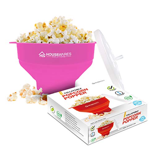 Collapsible Silicone Microwave Hot Air Popcorn Popper Bowl with Lid and Handles (Pink) von BRENSTEN