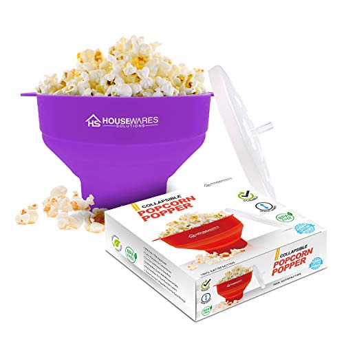 Collapsible Silicone Microwave Hot Air Popcorn Popper Bowl with Lid and Handles (Purple) von BRENSTEN