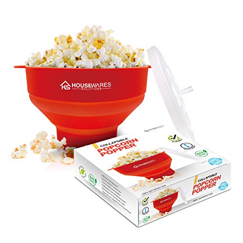 Collapsible Silicone Microwave Hot Air Popcorn Popper Bowl with Lid and Handles (Red) von BRENSTEN