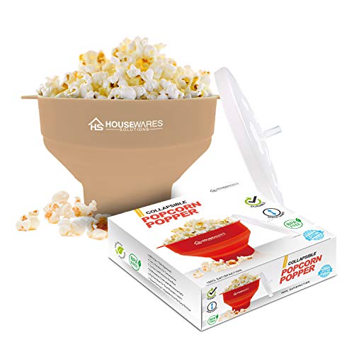 Collapsible Silicone Microwave Hot Air Popcorn Popper Bowl with Lid and Handles (Tan) von BRENSTEN