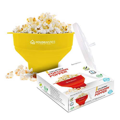 Collapsible Silicone Microwave Hot Air Popcorn Popper Bowl with Lid and Handles (Yellow) von BRENSTEN