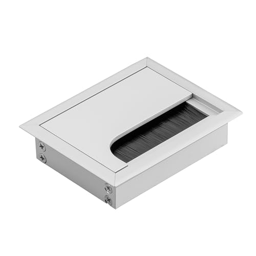 BRESKO 1-4 STK Kabeldurchführung Kabeldurchlass Kabeldose Kabelführung Kabelauslass Kabelkanal Schreibtisch Stahl (80x100 mm Silber, 2) von BRESKO