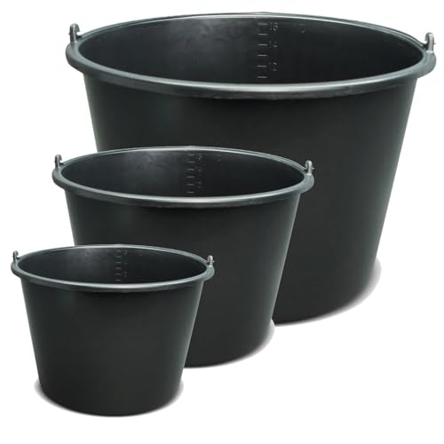 BRESKO Baueimer 5-20 L Eimer Mörteleimer Kübel Wassereimer Putzeimer Schwarz Mörtelwanne Maurereimer Maurerwanne Baukübel Mörteileimer Zementkübel Garteneimer 1x Set (5L+10L+12L+16L+20L) von BRESKO
