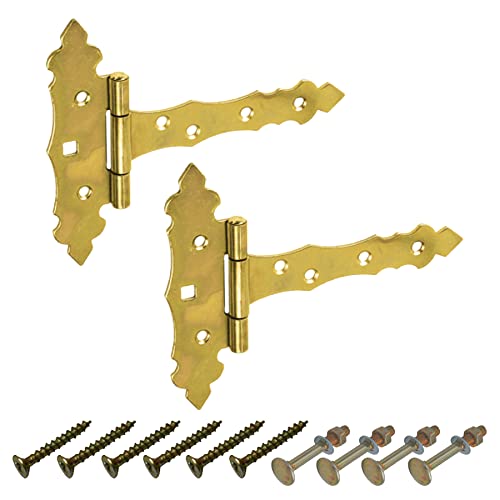 BRESKO Kreuzgehänge dekorativ Ladenband Scharnier T Bänder Torband Türbänder verzinkt 2er Set mit Schrauben (Gelb, 125x35x130 mm) von BRESKO