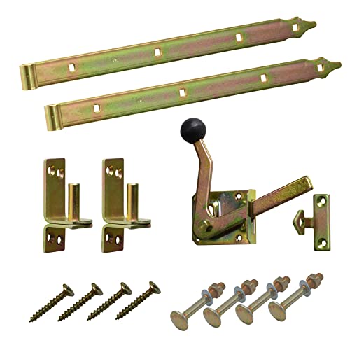 BRESKO Ladenband Set Gartentor Scharnier Torband, Kloben, Gartentorfalle und Schrauben 2er Set gelb Stahl verzinkt 300-800 mm Türband Torbeschlag (2er Set - 300x35 mm - Ø13 mm) von BRESKO