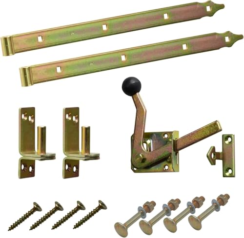 BRESKO Ladenband Set Gartentor Scharnier Torband, Kloben, Gartentorfalle und Schrauben 2er Set gelb Stahl verzinkt 300-800 mm Türband Torbeschlag (2er Set - 500x40 mm - Ø16 mm) von BRESKO