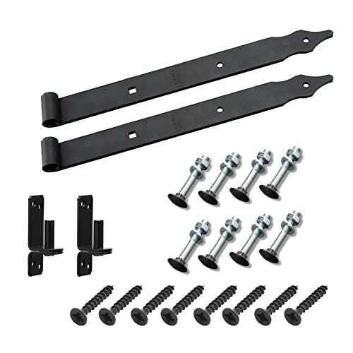 BRESKO Ladenband mit Kloben und Schrauben 2er Set schwarz Torband Tor Scharnier Ladenbänder Haken Türband Klobenhalter Kreuzgehänge Ladenbänder für Gartentor Türscharniere (2er Set - 400x30mm - Ø10mm) von BRESKO