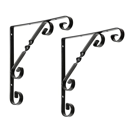 BRESKO Regalträger Regalwinkel Regalhalter Regalkonsole Konsole Winkelträger Wandregal Ornament schwarz 2 Stück (200x200 mm) von BRESKO
