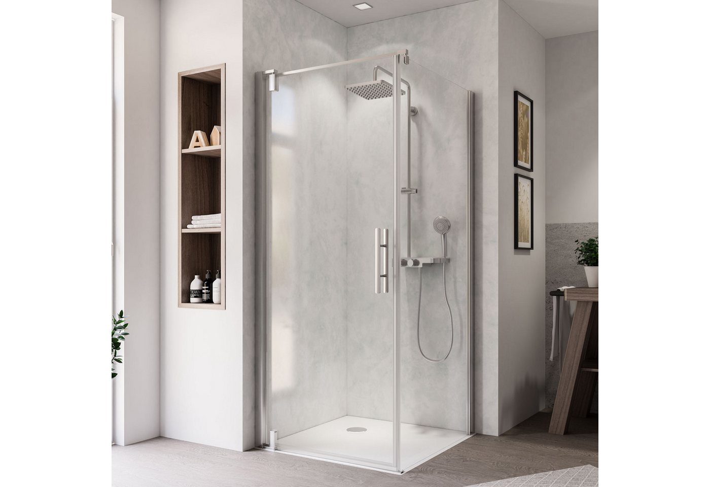 BREUER Dusch-Schiebetür Europa Design Drehtür (Anschlag links) für Seitenwand Klarglas 900 mm von BREUER