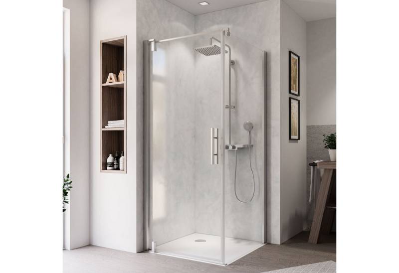BREUER Dusch-Schiebetür Europa Design Drehtür (Anschlag links) für Seitenwand Klarglas 900 mm von BREUER