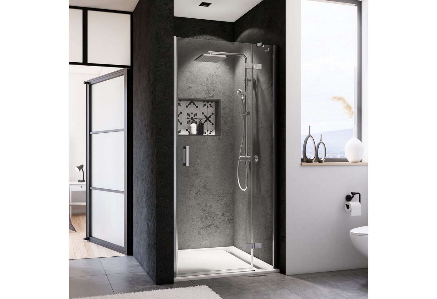 BREUER Dusch-Schiebetür Panorama Drehtür + Festteil Anschlag rechts für Nische Klarglas 900mm BREUER Dusch-Schiebetür Panorama Drehtür + Festteil Anschlag rechts für Nische Klarglas 900mm von BREUER
