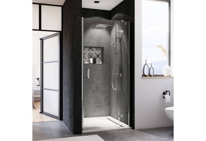 BREUER Dusch-Schiebetür Panorama Drehtür + Festteil Anschlag rechts für Nische Klarglas 900mm von BREUER