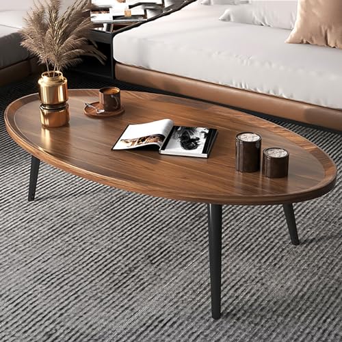 Couchtisch Oval, Couchtisch Modern, Minimalistischer Beistelltisch für das Wohnzimmer, 31,4" L x 21,6" B x 14,9" H, Walnussfarbe von BREZO