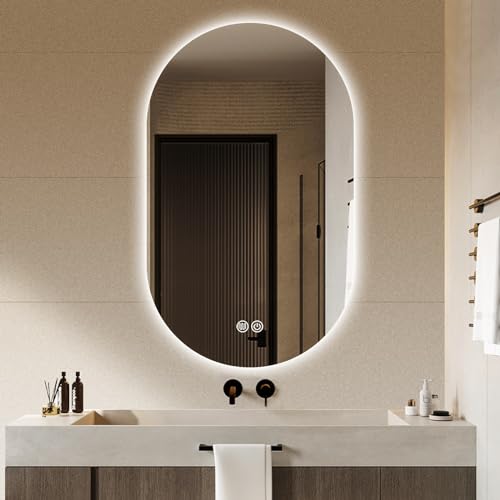 Oval Led Spiegel, Badspiegel mit Beleuchtung, 2 Touch Schalter + LED Licht Wechsel - Warmweiß - Kaltweiß - Neutral - Anti Nebel (Color : B, Size : 60x90cm) von BREZO