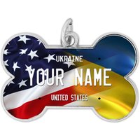 Brgiftshop Personalisierter Hundeanhänger Usa Und Ukraine Flagge Knochenform Metall Haustier Id von BRGiftShop