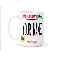 Personalisierte Tasse Individuelles Wisconsin-Nummernschild 15 Unzen Keramikbecher von BRGiftShop