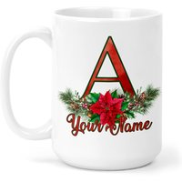 Personalisierte Tasse Name Weihnachten Weihnachtsstern Monogramm Buchstabe 15Oz Keramiktasse von BRGiftShop