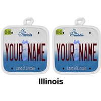 Personalisierte Topflappen Und Set Benutzerdefinierter Name Illinois State Nummernschild Leinen von BRGiftShop