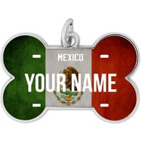 Personalisierter Hundeanhänger Mexiko Name Land Flagge Knochenform Metall Haustier Id von BRGiftShop