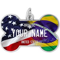 Personalisierter Hundeanhänger Namensschild Usa Und Brasilien Flagge Knochenform Metall Haustier Id von BRGiftShop