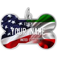 Personalisierter Hundeanhänger Namensschild Usa Und Italien Flagge Knochenform Metall Haustier-Id von BRGiftShop