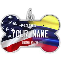 Personalisierter Hundeanhänger Namensschild Usa Und Kolumbien Flagge Knochenform Metall Haustier-Id von BRGiftShop